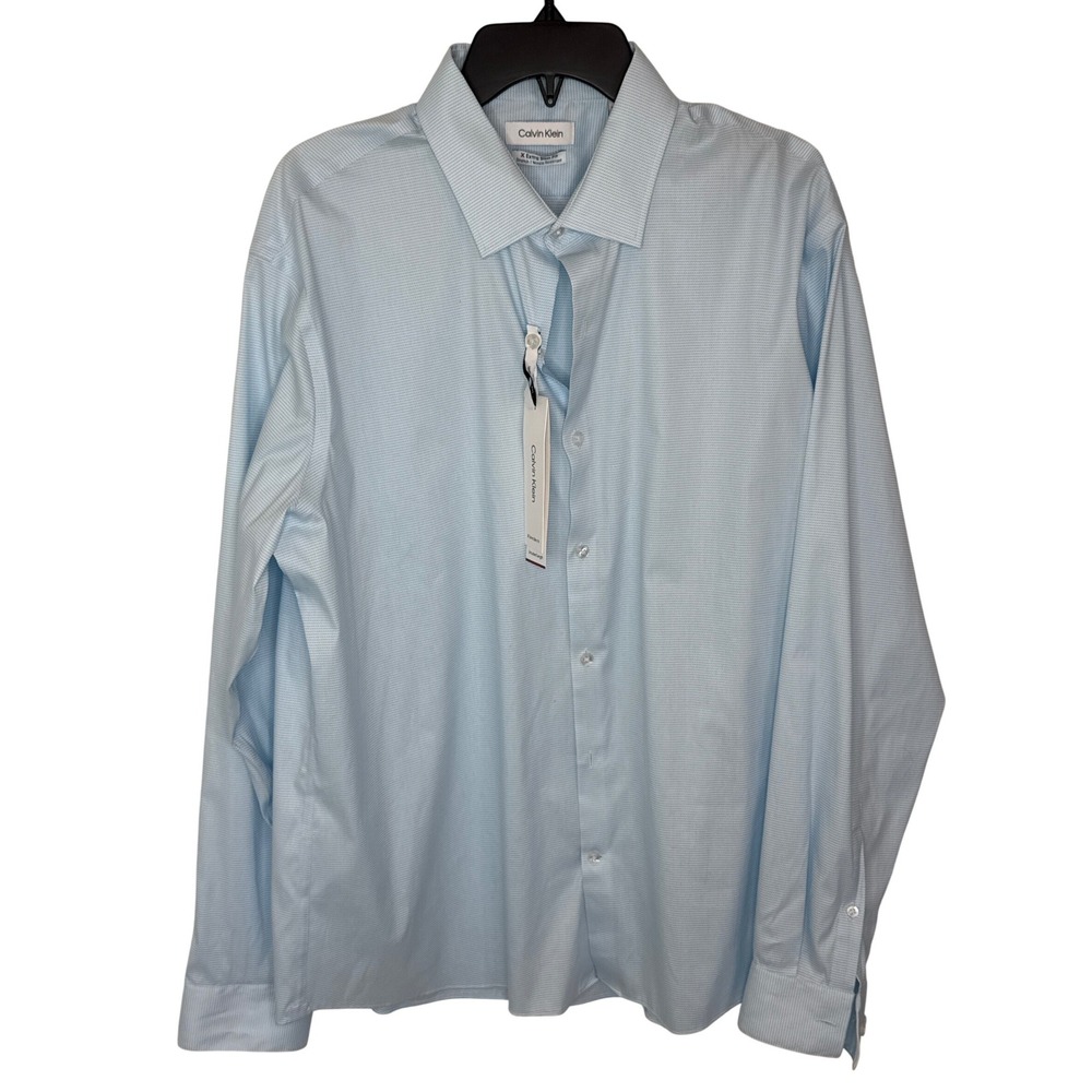 Calvin Klein‎ Mens Extra Slim Fit Light Blue Dress Shirt XL Untucked Length
